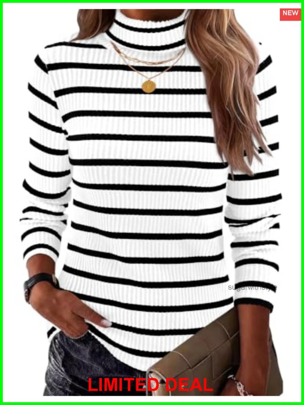 Turtleneck Long Sleeve Ribbed Knit Pullover Sweater
